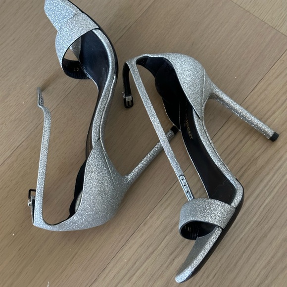 Saint Laurent silver glitter sandal heels 37 - Picture 2 of 5